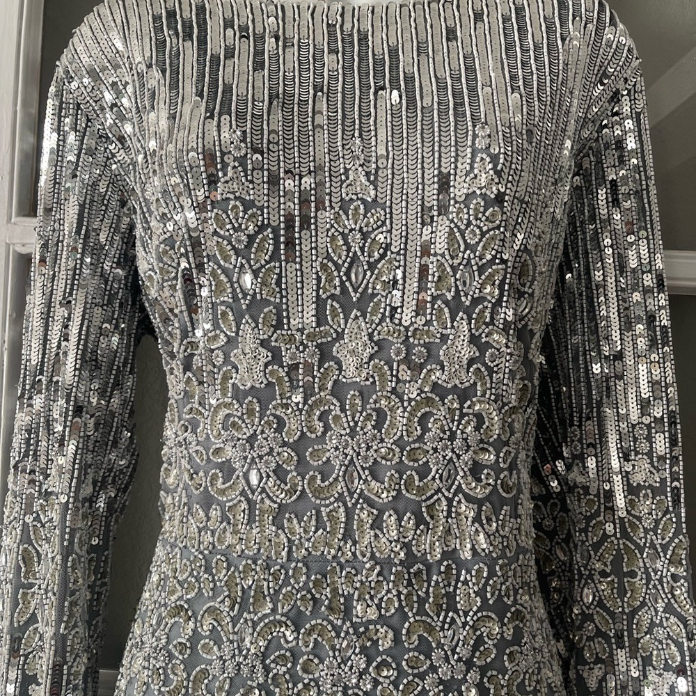Mac Duggal Silver Long Sleeve Sequin Dress - Picture 11 of 14